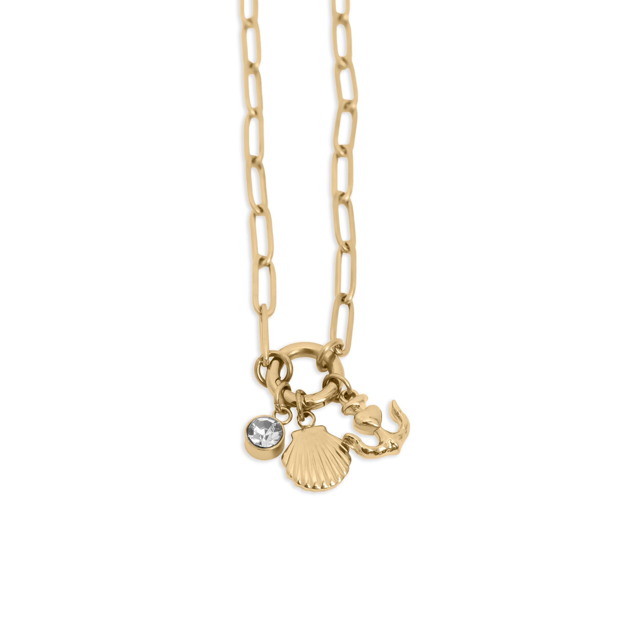 Gold Charm Necklace – Nautical Shell & Anchor Stainless Steel Jewelry Set - Charm Necklace | Sunflower Soul Boutique