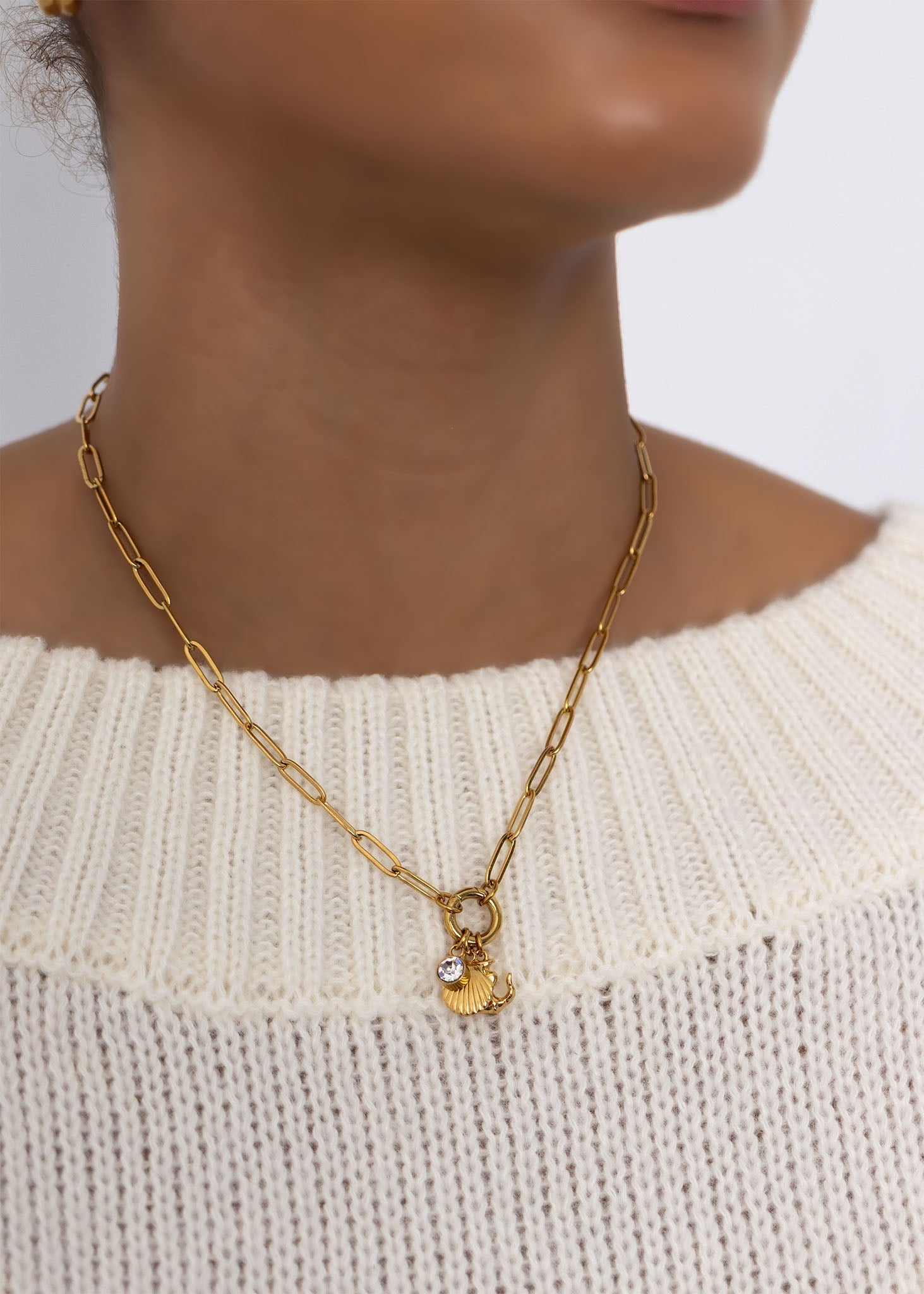Gold Charm Necklace – Nautical Shell & Anchor Stainless Steel Jewelry Set - Charm Necklace | Sunflower Soul Boutique