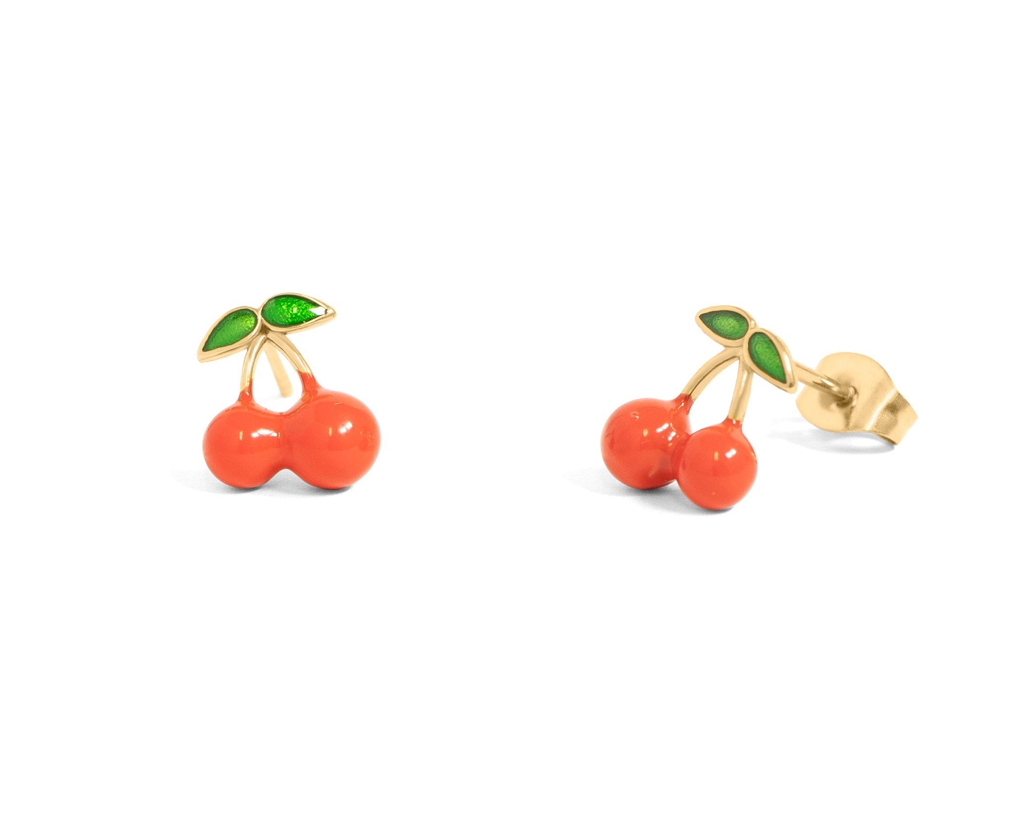 Gold Cherry Earrings – 18K Gold Stud Earrings | Hypoallergenic Stainless Steel Jewelry - Earring | Sunflower Soul Boutique