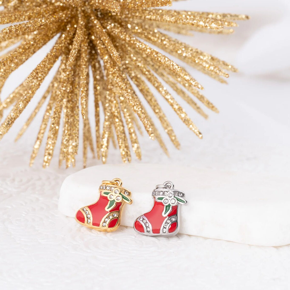 Wholesale Jewelry 18K Gold PVD Stainless Steel Stocking Charm- gold and silver studio 
