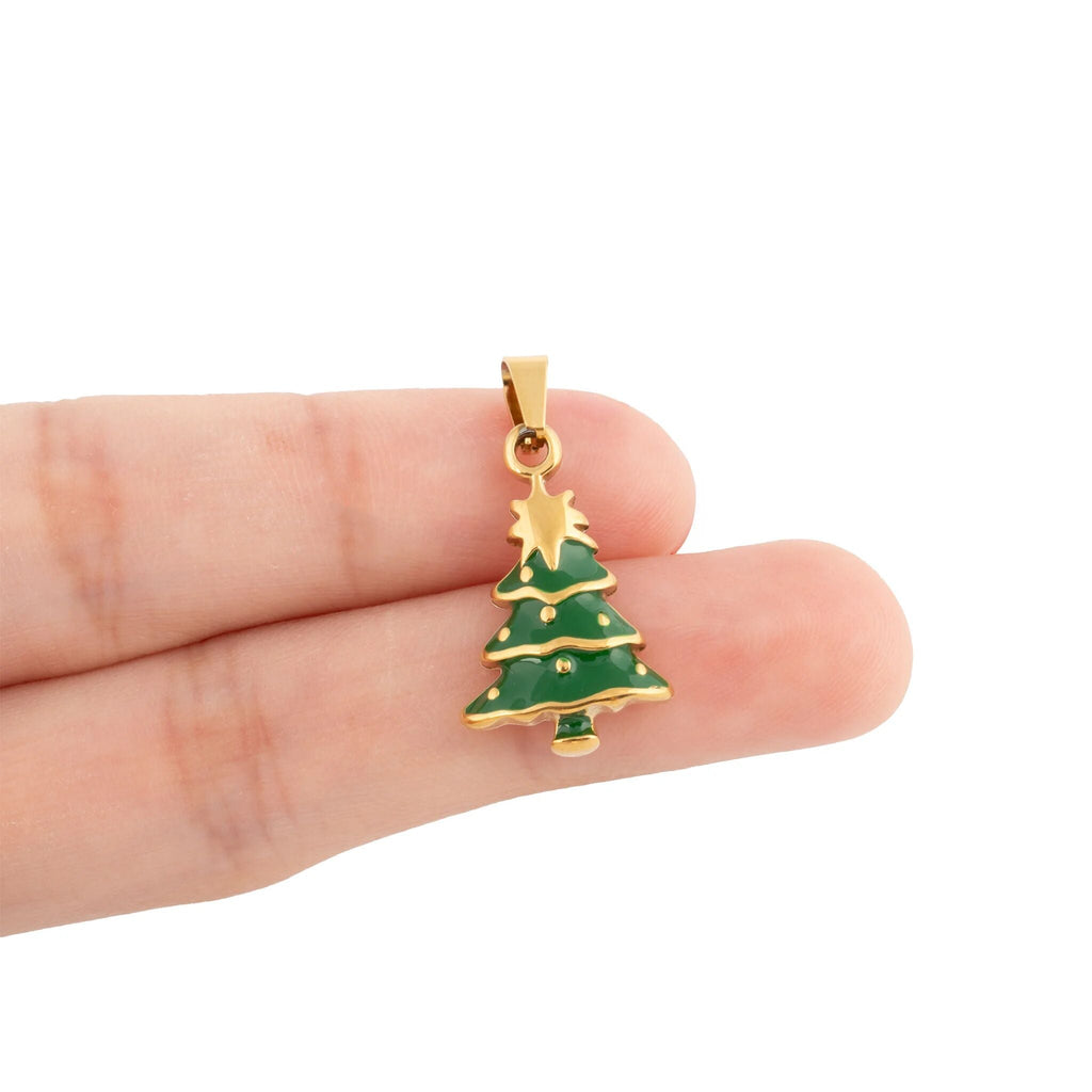 Wholesale Jewelry 18k Gold PVD Stainless Steel Christmas Tree Charm-gold scale shot 