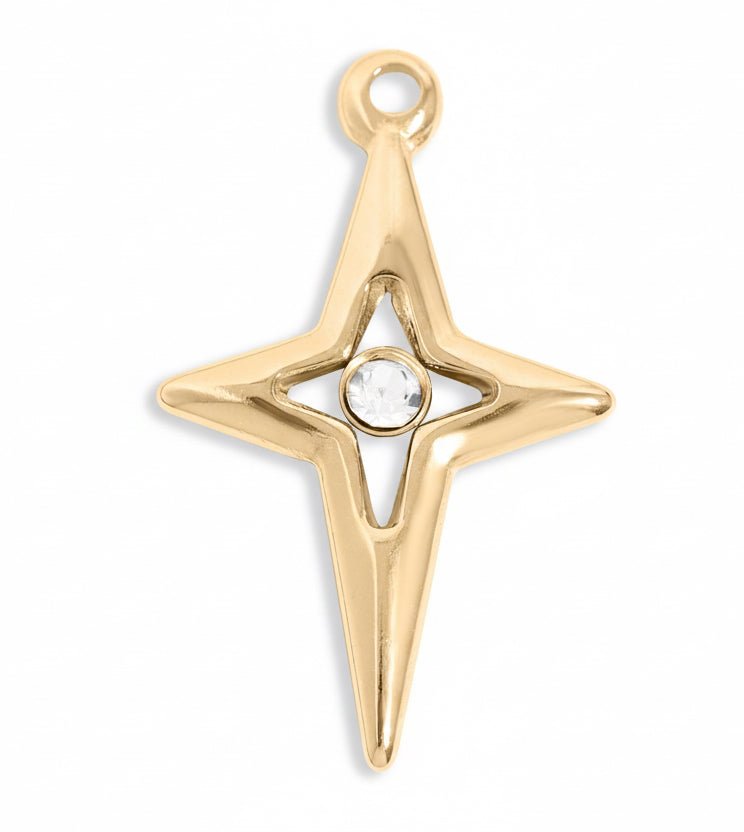Gold Compass Charm – 18K Gold PVD Pendant With Cubic Zirconia Star Accent - charm | Sunflower Soul Boutique