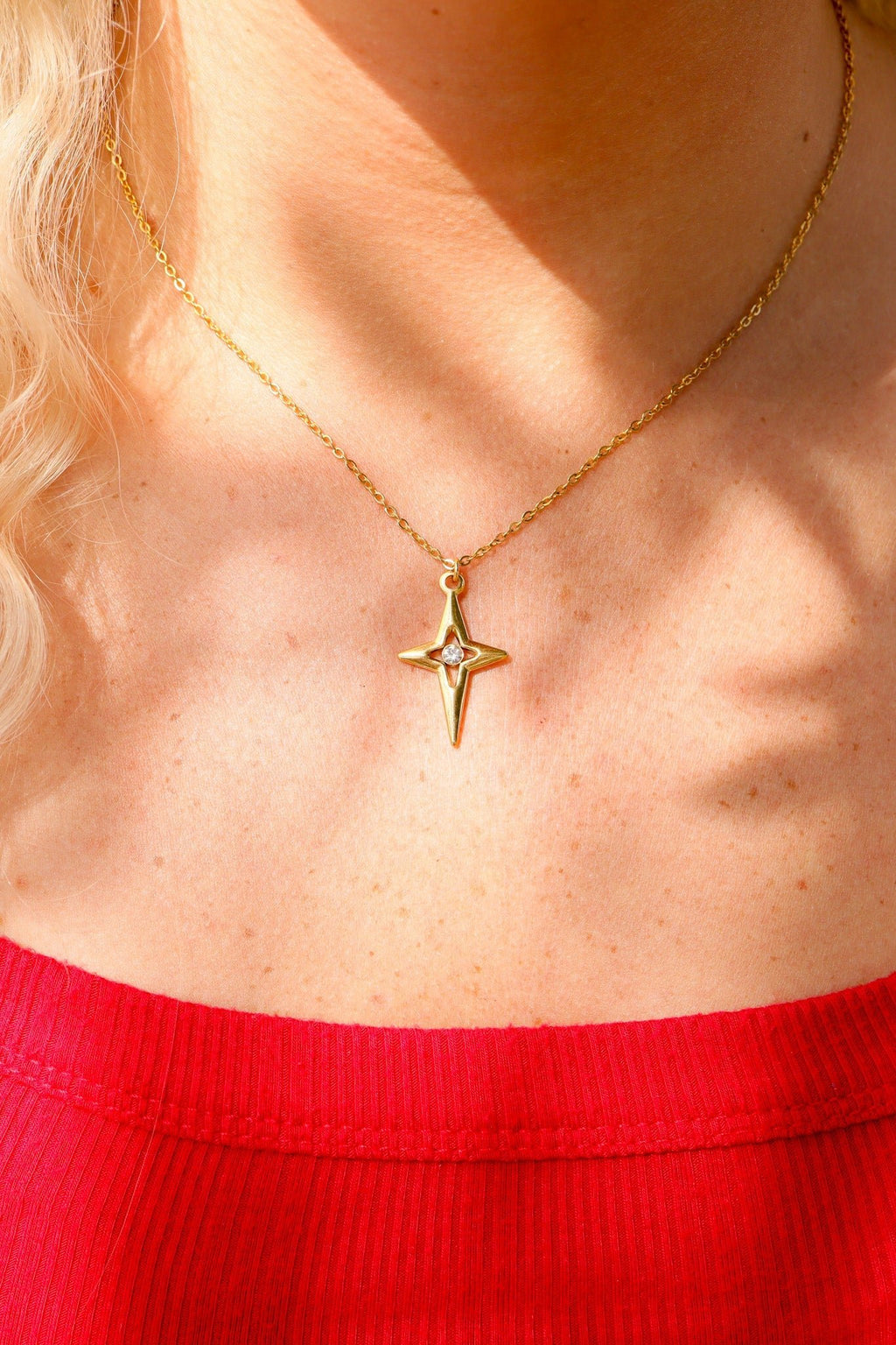 Gold Compass Charm – 18K Gold PVD Pendant With Cubic Zirconia Star Accent - charm | Sunflower Soul Boutique