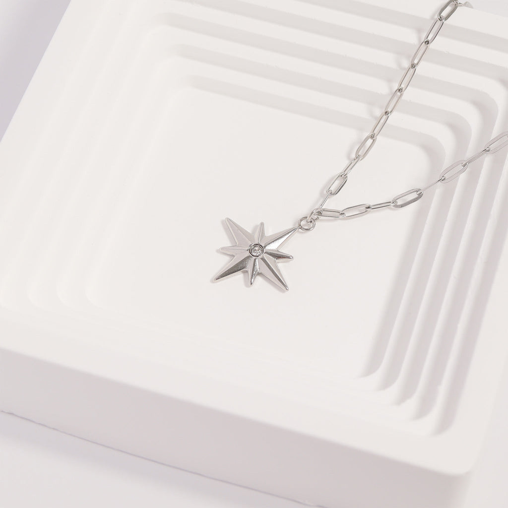 Gold Compass Charm 18K Gold PVD Stainless Steel CZ Pendant Necklace - Waterproof - charm | Sunflower Soul Boutique