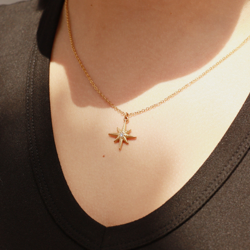 Gold Compass Pendant – 18K Gold Plated Cubic Zirconia Nautical Charm - charm | Sunflower Soul Boutique