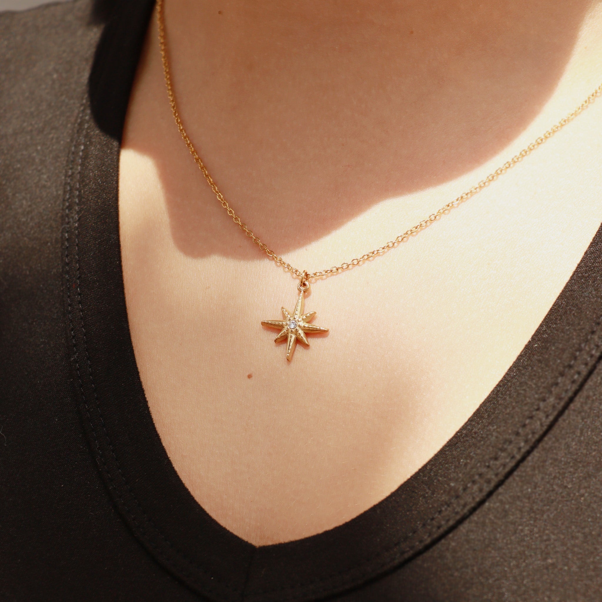 Gold Compass Pendant – 18K Gold Plated Cubic Zirconia Nautical Charm - charm | Sunflower Soul Boutique