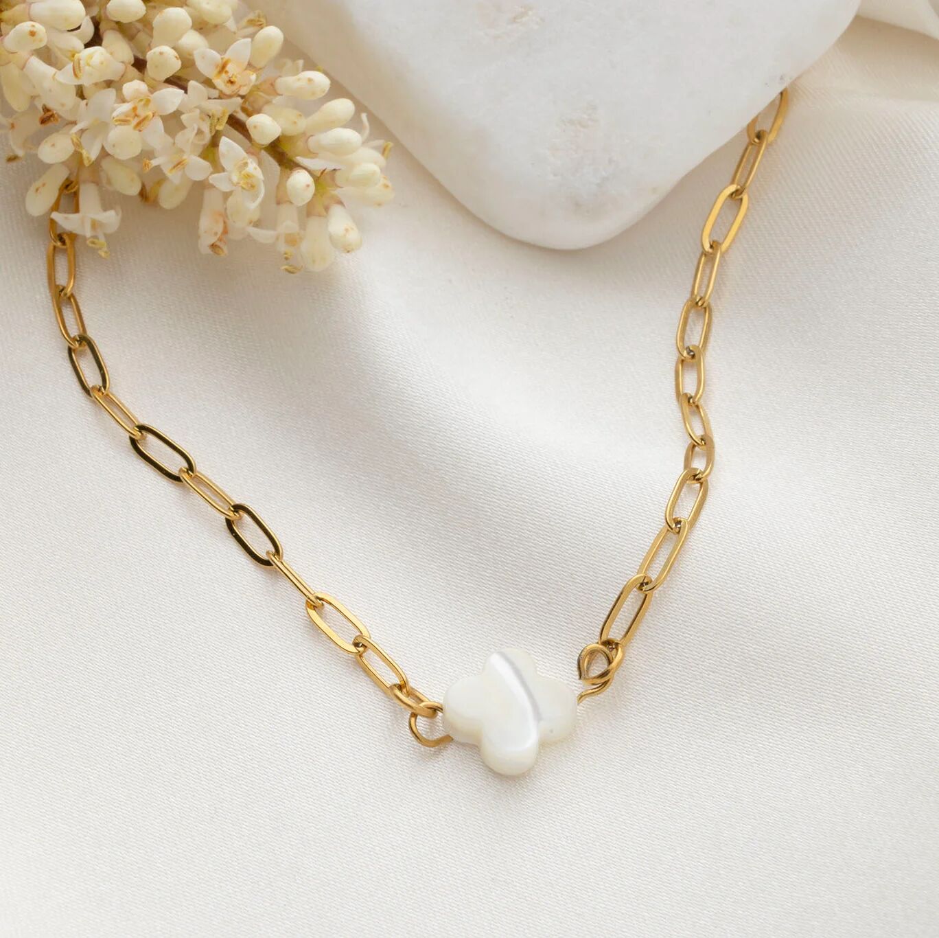 Gold Connector Charm – Floral Mother of Pearl Jewelry Connector Piece | Hypoallergenic PVD Gold - Charms | Sunflower Soul Boutique