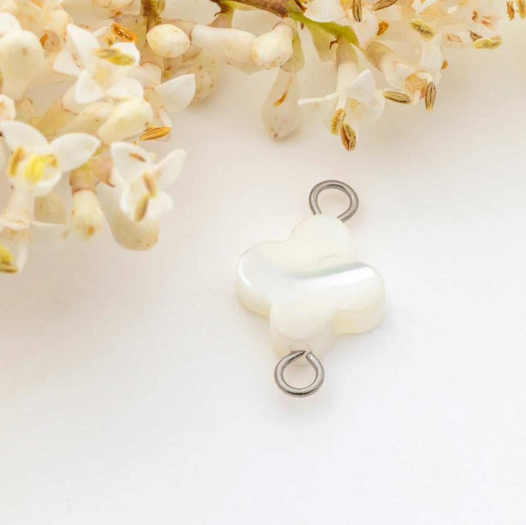 Gold Connector Charm – Floral Mother of Pearl Jewelry Connector Piece | Hypoallergenic PVD Gold - Charms | Sunflower Soul Boutique