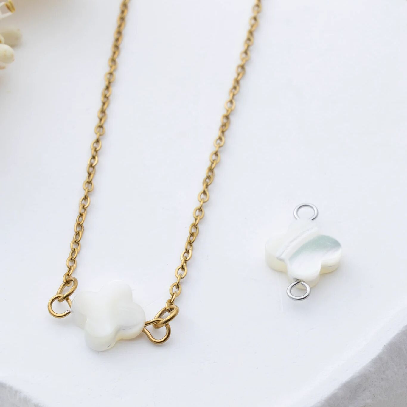 Gold Connector Charm – Floral Mother of Pearl Jewelry Connector Piece | Hypoallergenic PVD Gold - Charms | Sunflower Soul Boutique