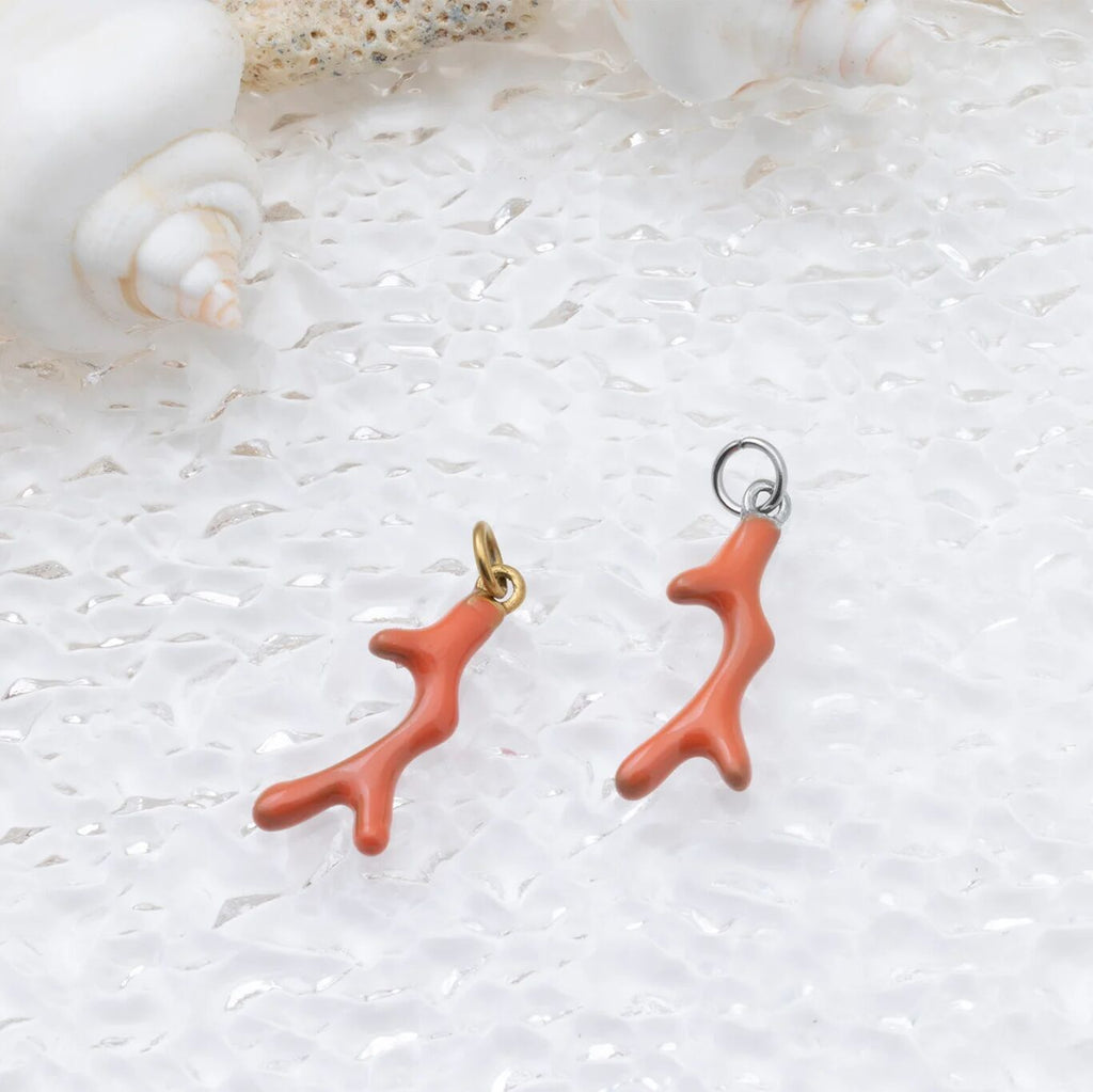 18K Gold PVD Stainless Steel Epoxy Coral Charm- gold and silver studio 