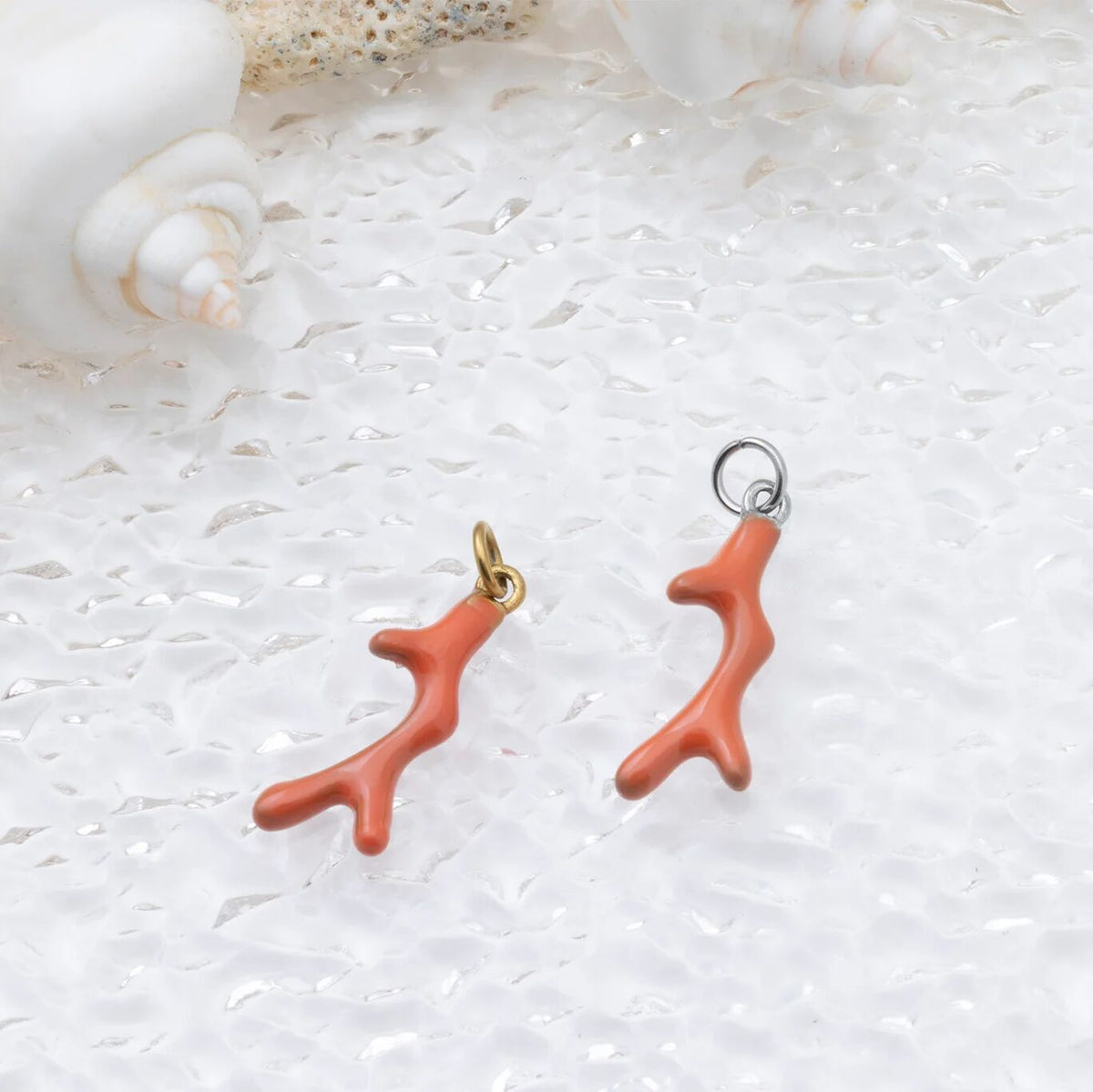 18K Gold PVD Stainless Steel Epoxy Coral Charm- gold and silver studio 