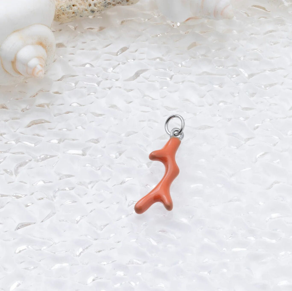 18K Gold PVD Stainless Steel Epoxy Coral Charm- silver studio 