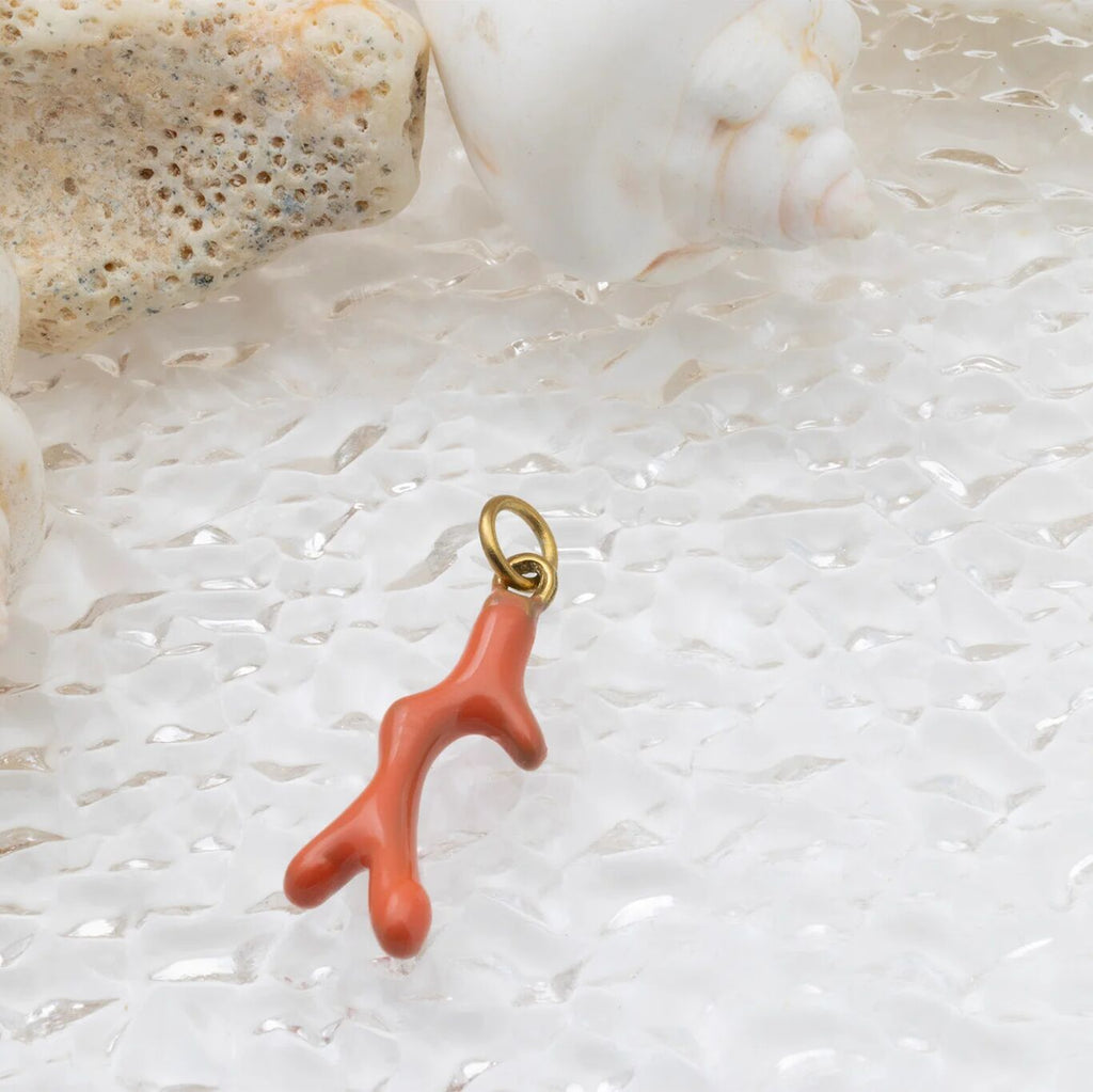 18K Gold PVD Stainless Steel Epoxy Coral Charm- gold studio 