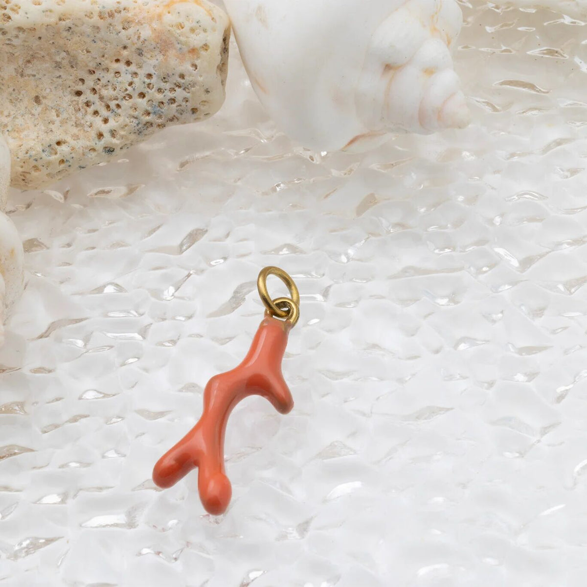 18K Gold PVD Stainless Steel Epoxy Coral Charm- gold studio 
