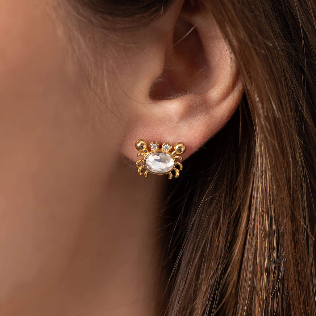 Gold Crab Earrings – Stone Crab Studs in 18K Stainless Steel | Coastal Jewelry - Earrings | Sunflower Soul Boutique