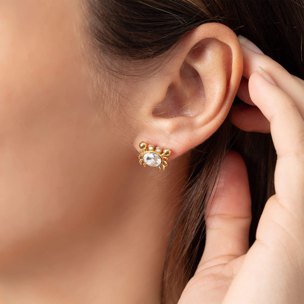 Gold Crab Earrings – Stone Crab Studs in 18K Stainless Steel | Coastal Jewelry - Earrings | Sunflower Soul Boutique