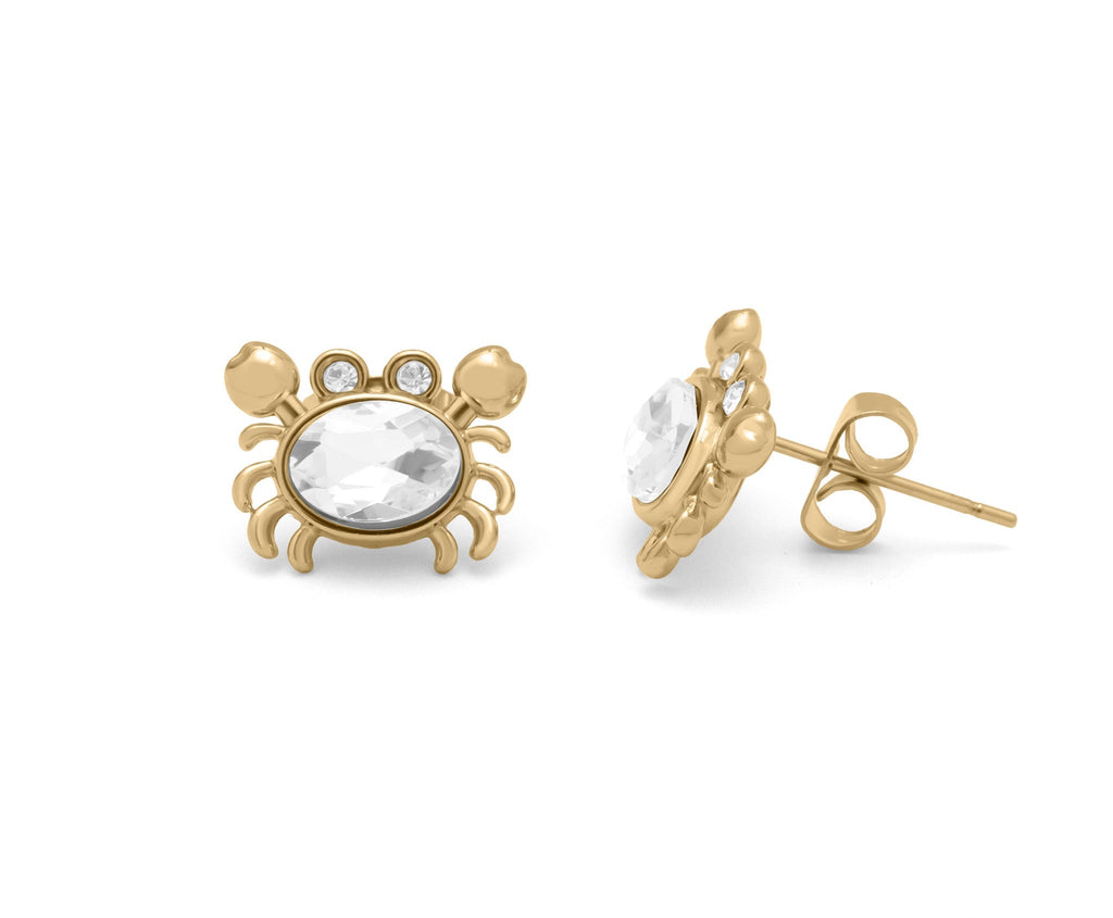 Gold Crab Earrings – Stone Crab Studs in 18K Stainless Steel | Coastal Jewelry - Earrings | Sunflower Soul Boutique
