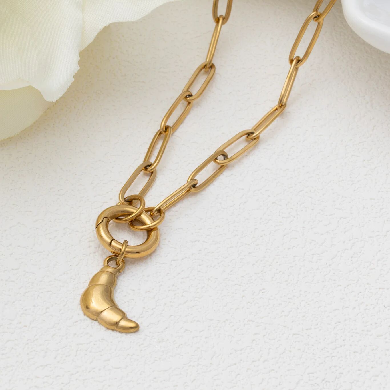 Gold Croissant Charm – 18K Gold Charm Pendant | Lightweight Stainless Steel Accessory - Charms | Sunflower Soul Boutique