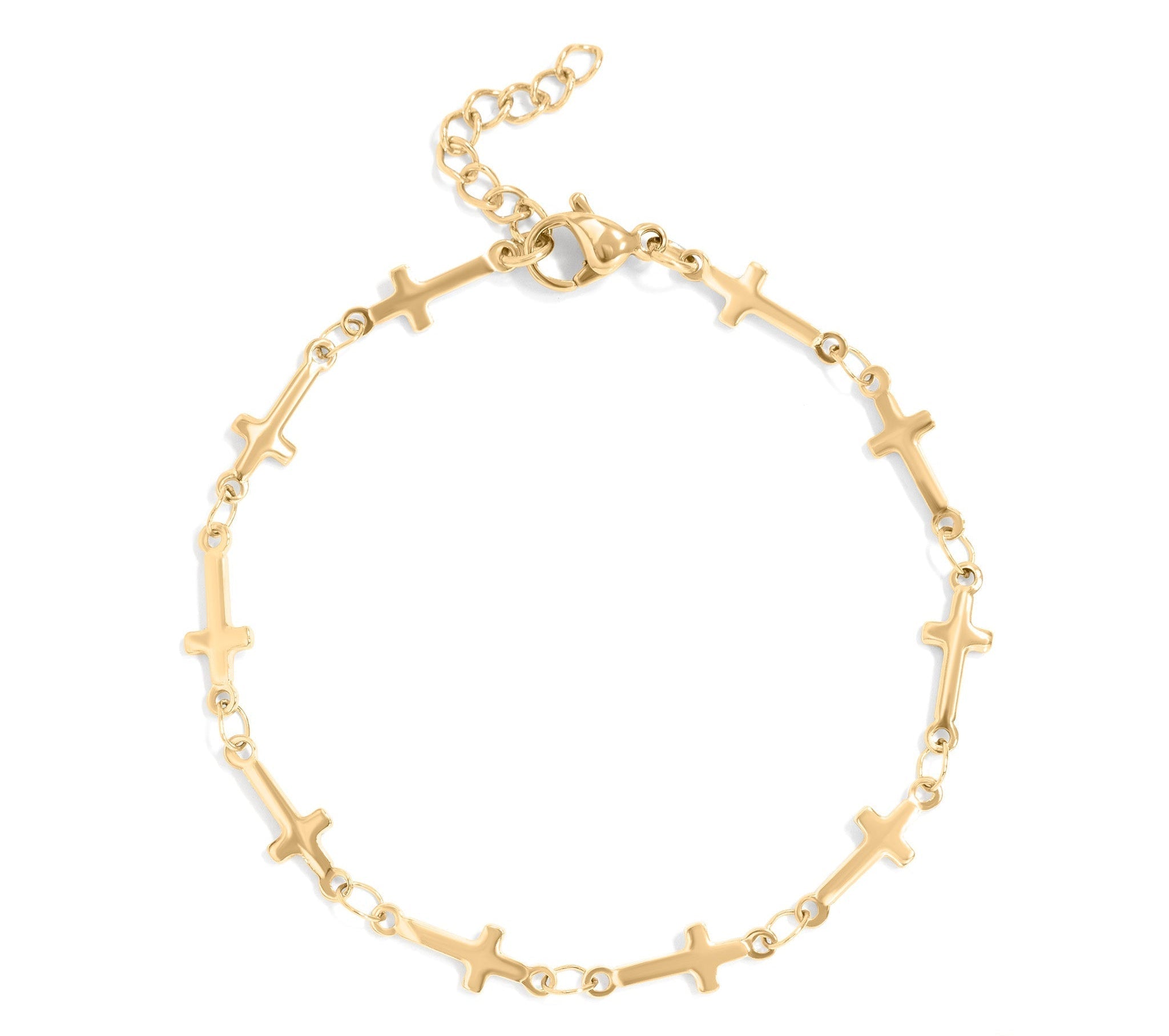 Gold Cross Bracelet – 18K Gold Jewelry | Hypoallergenic Stainless Steel Chain Link - Bracelets | Sunflower Soul Boutique
