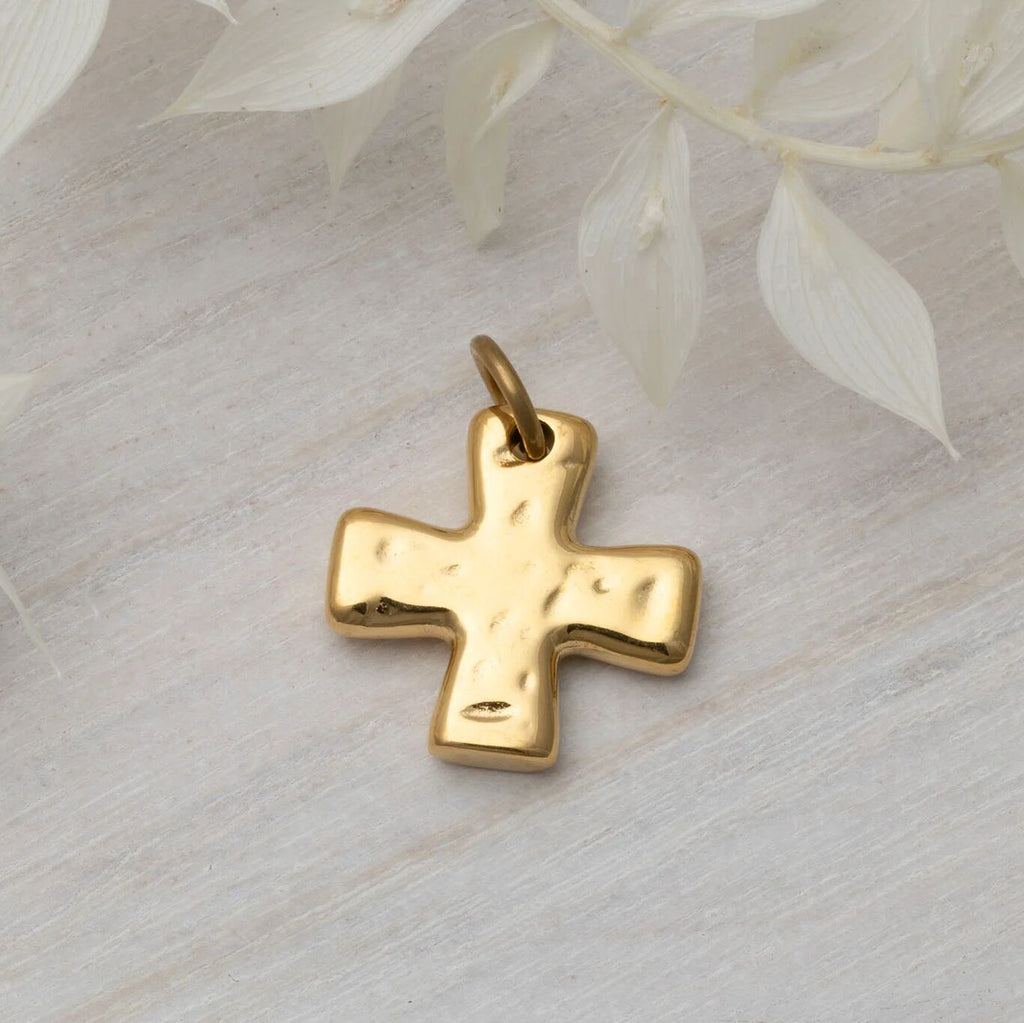 18K Gold PVD Stainless Steel Textured Gold Cross Charm- gold studio 