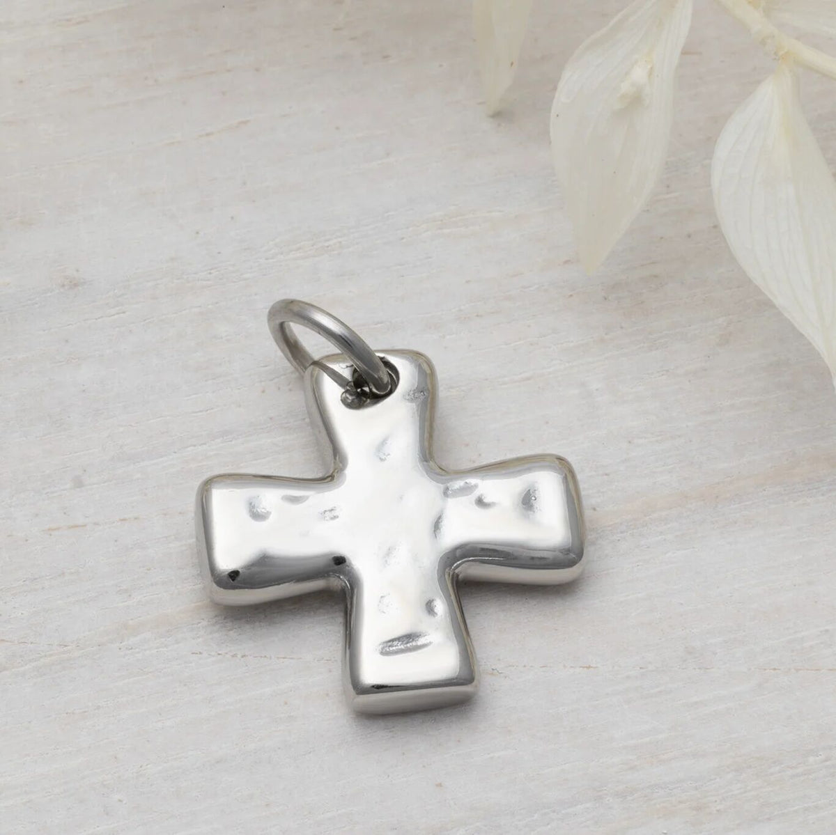 18K Gold PVD Stainless Steel Textured Gold Cross Charm- silver studio 