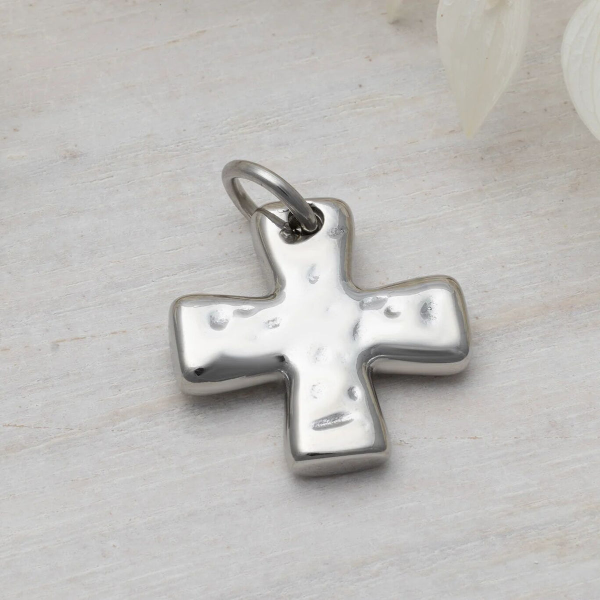 18K Gold PVD Stainless Steel Textured Gold Cross Charm- silver studio 