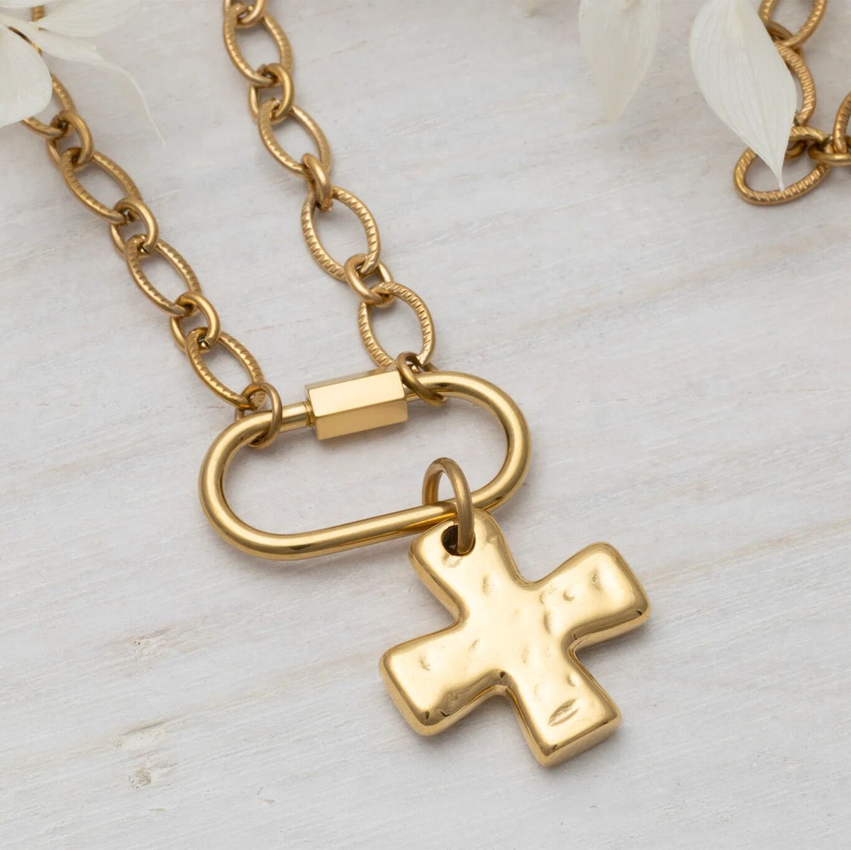 18K Gold PVD Stainless Steel Textured Gold Cross Charm- gold studio 