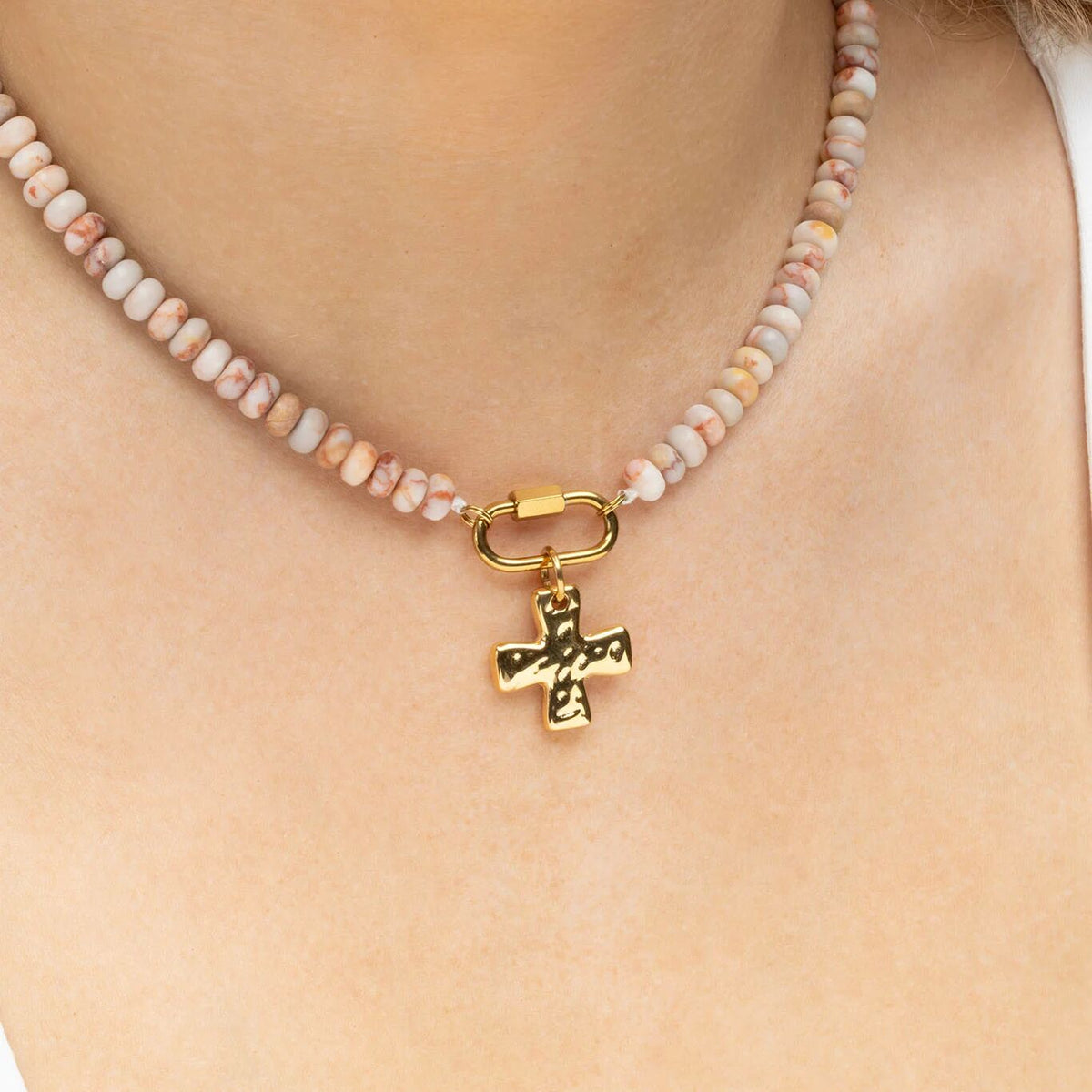18K Gold PVD Stainless Steel Textured Gold Cross Charm- gold model 