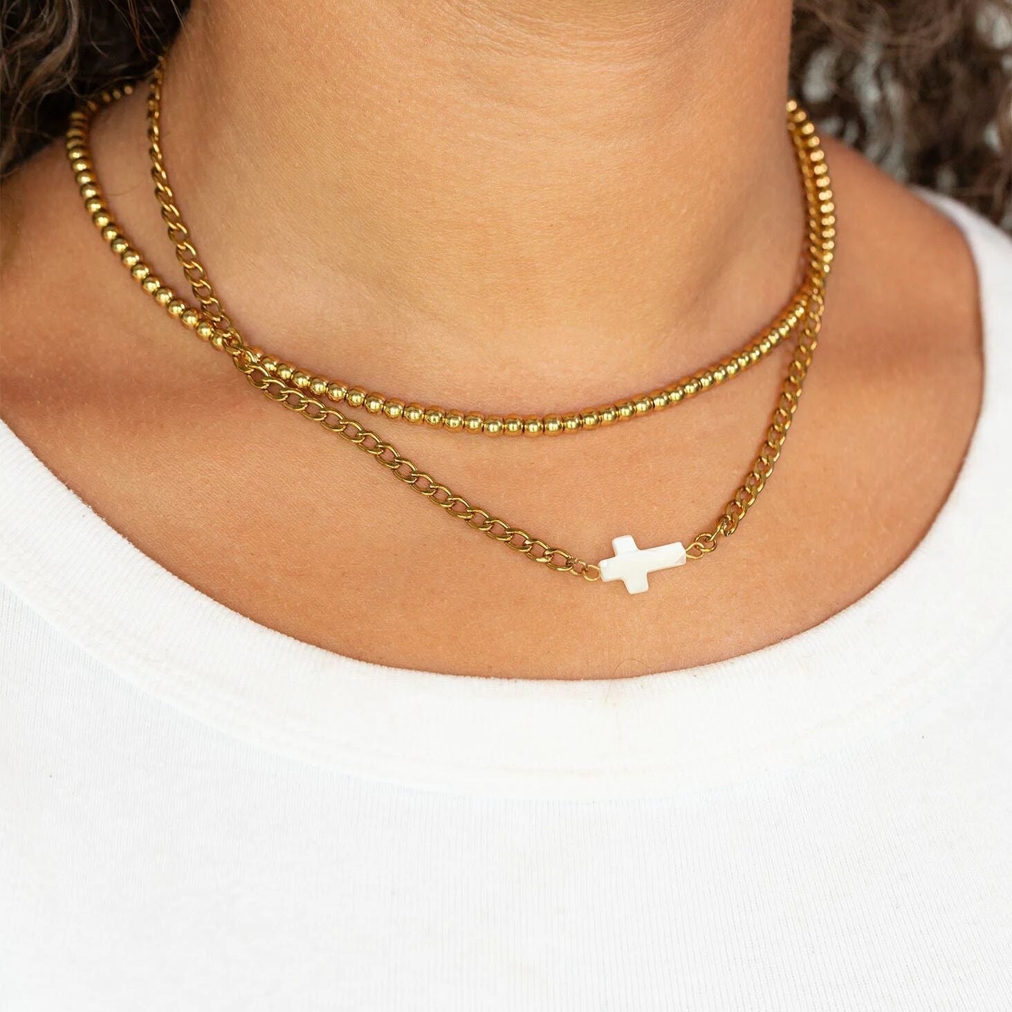 Gold Cross Connector – 18K PVD Stainless Steel Charm With Layered Texture - Charms | Sunflower Soul Boutique