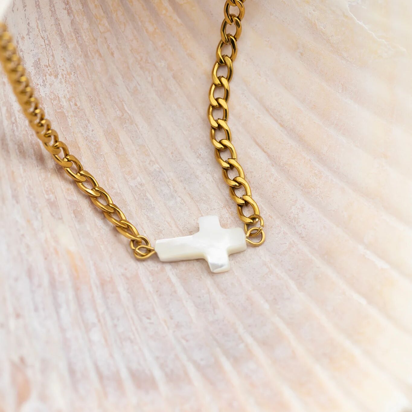 Gold Cross Connector – 18K PVD Stainless Steel Charm With Layered Texture - Charms | Sunflower Soul Boutique