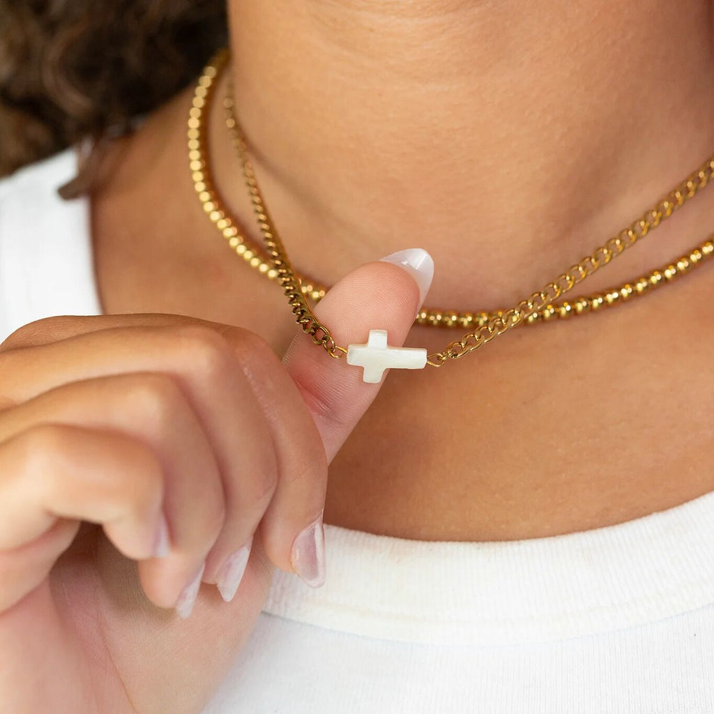 Gold Cross Connector – 18K PVD Stainless Steel Charm With Layered Texture - Charms | Sunflower Soul Boutique