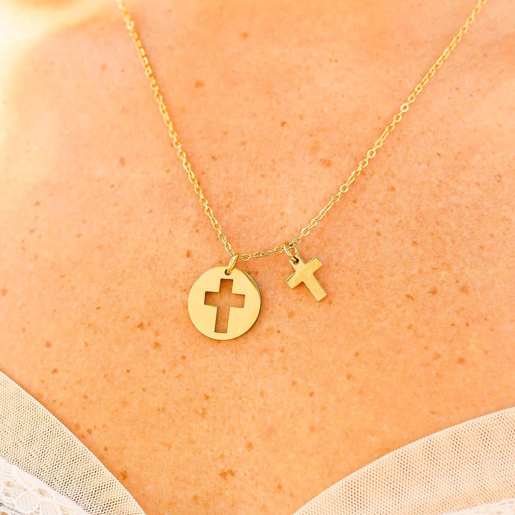 Gold Cross Necklace – 18K Gold Pendant With Cutout Cross Charm On Durable Chain - Necklaces | Sunflower Soul Boutique