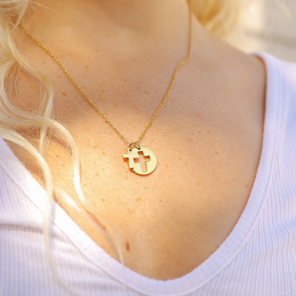 Gold Cross Necklace – 18K Gold Pendant With Cutout Cross Charm On Durable Chain - Necklaces | Sunflower Soul Boutique
