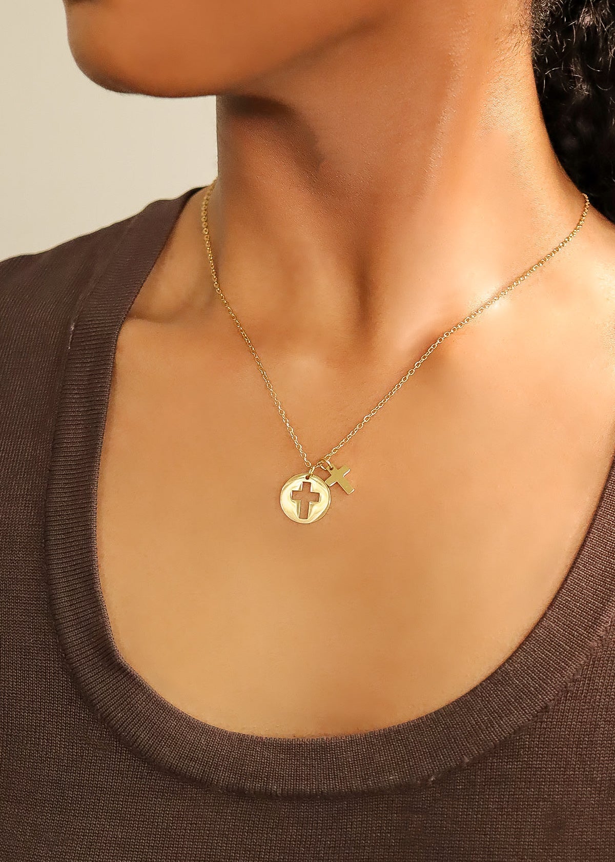 Gold Cross Necklace – 18K Gold Pendant With Cutout Cross Charm On Durable Chain - Necklaces | Sunflower Soul Boutique