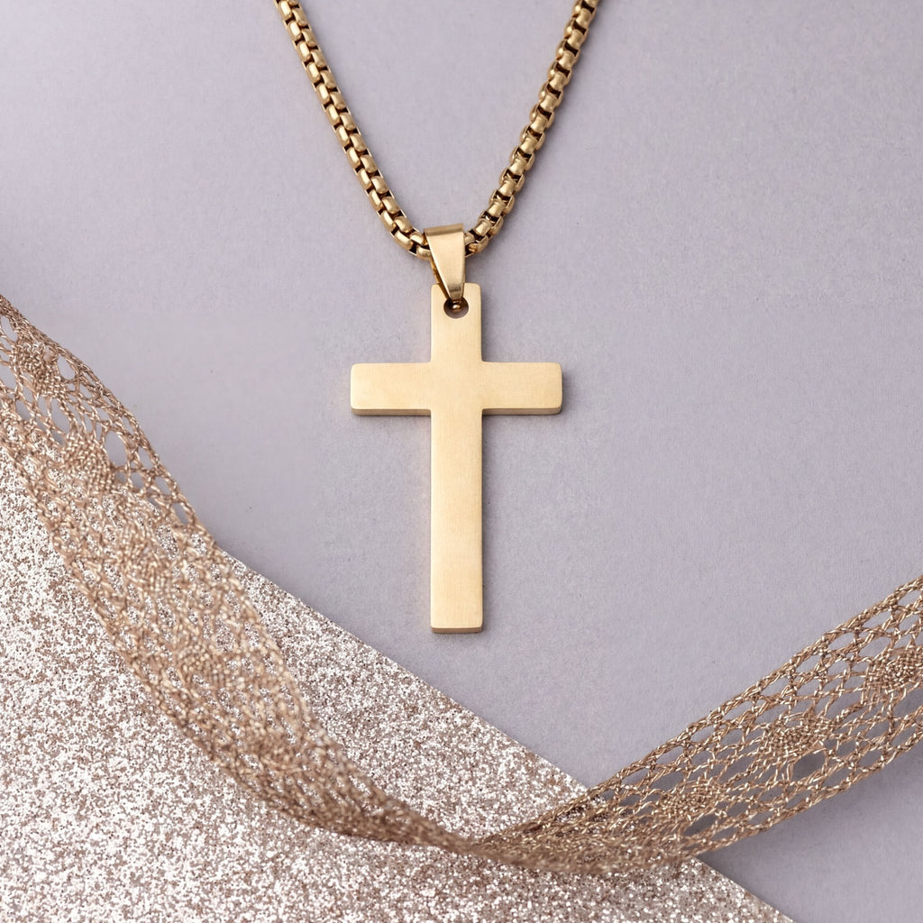 Gold Cross Pendant – 14K Gold Filled Jewelry With Rounded Box Chain Necklace - Necklaces | Sunflower Soul Boutique