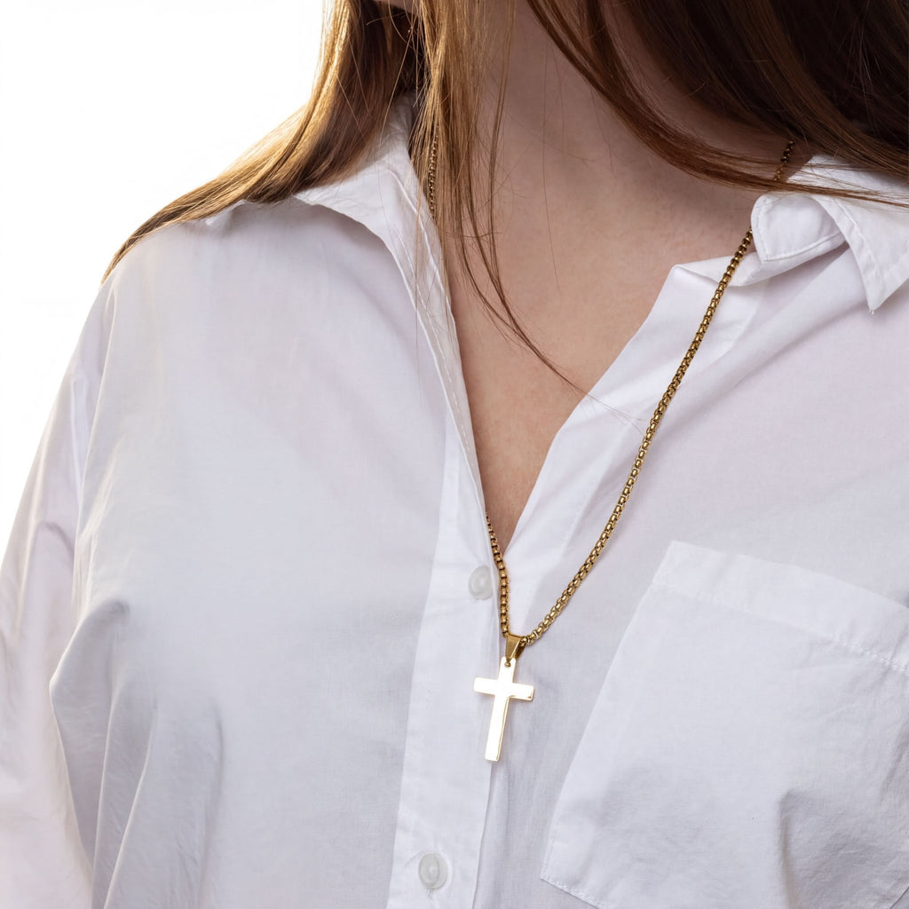 Gold Cross Pendant – 14K Gold Filled Jewelry With Rounded Box Chain Necklace - Necklaces | Sunflower Soul Boutique