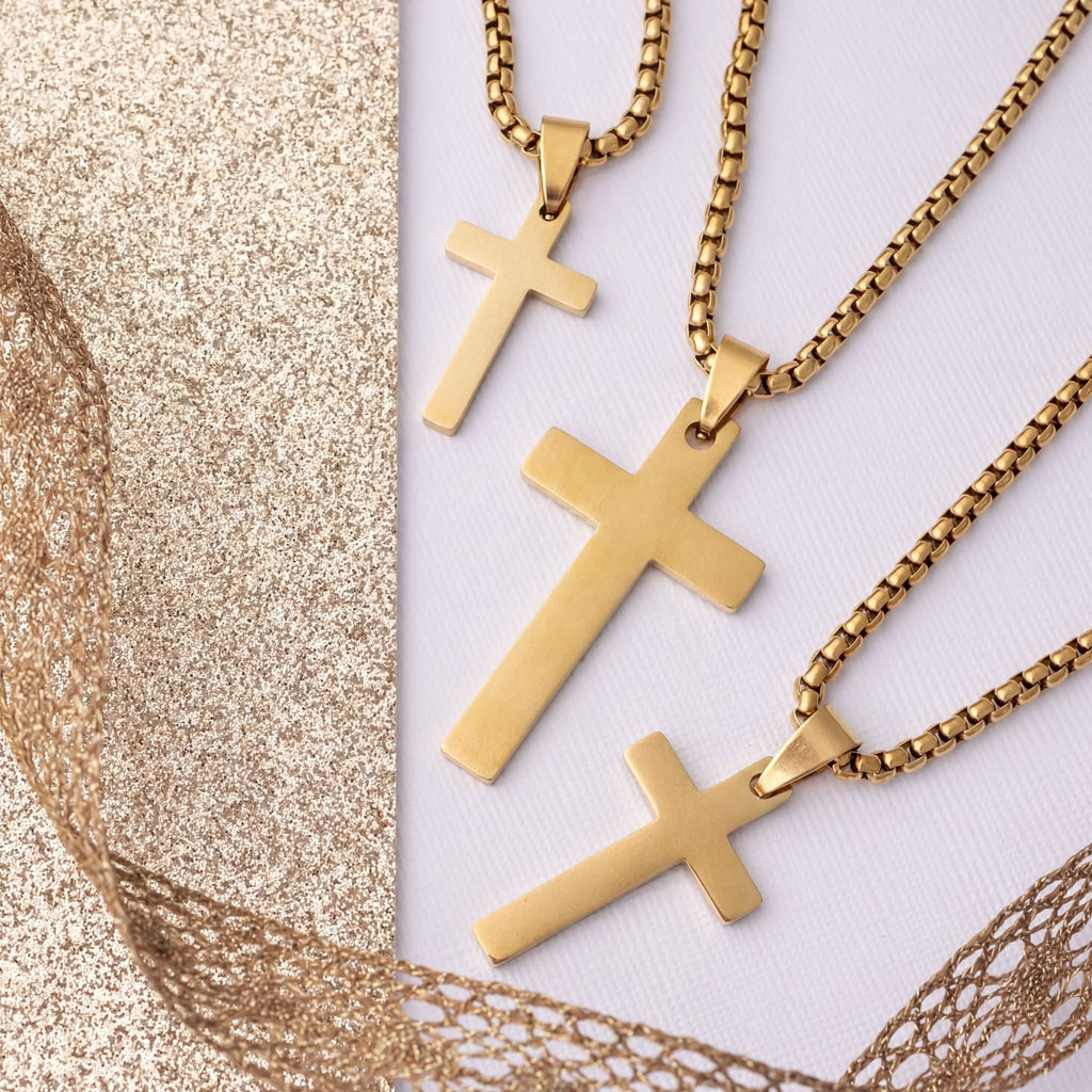 Gold Cross Pendant – 14K Gold Filled Jewelry With Rounded Box Chain Necklace - Necklaces | Sunflower Soul Boutique