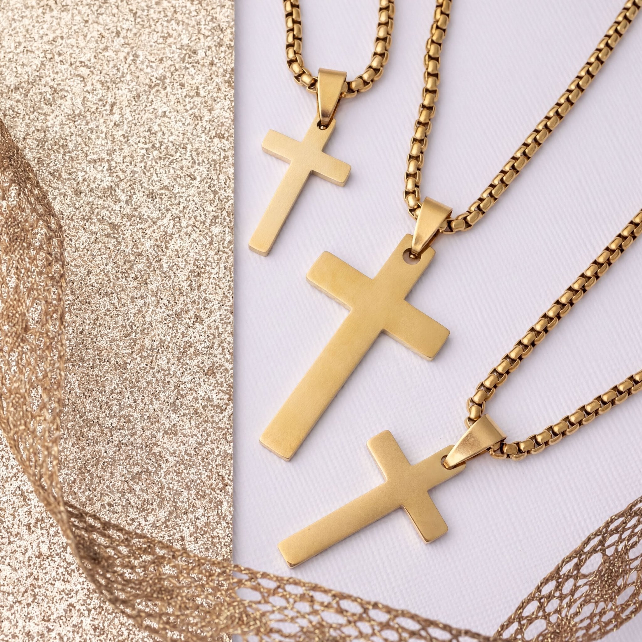 Gold Cross Pendant – 14K Gold Filled Jewelry With Rounded Box Chain Necklace - Necklaces | Sunflower Soul Boutique