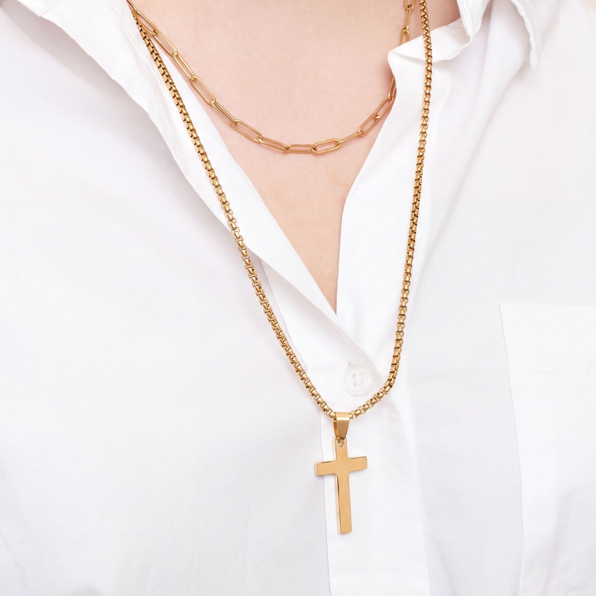 Gold Cross Pendant – 14K Gold Filled Jewelry With Rounded Box Chain Necklace - Necklaces | Sunflower Soul Boutique