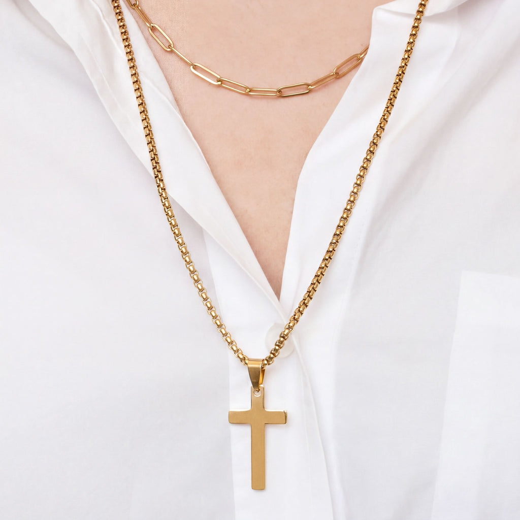 Gold Cross Pendant – 14K Gold Filled Jewelry With Rounded Box Chain Necklace - Necklaces | Sunflower Soul Boutique