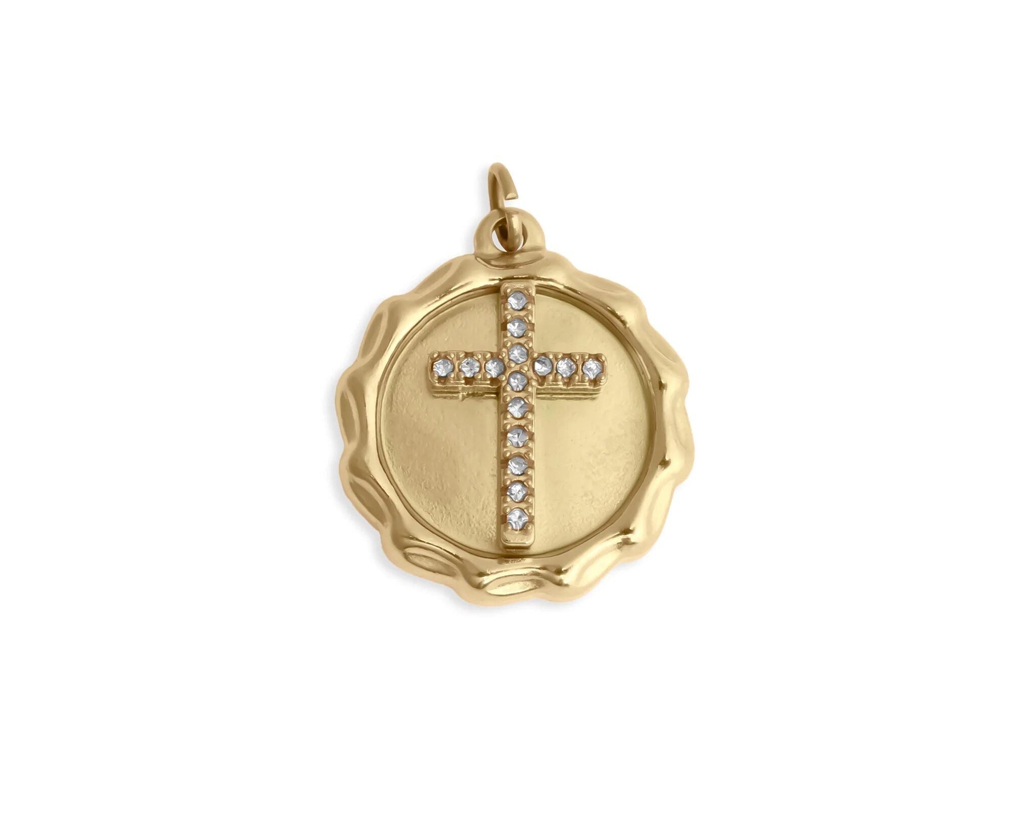 Gold Cross Pendant – 18K Gold Jewelry With Clear Stone Cross Charm, Polished Finish - charm | Sunflower Soul Boutique