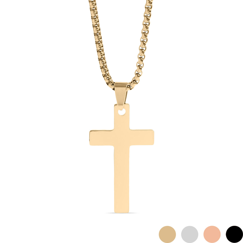 Gold Cross Pendant - 18K PVD Stainless Steel Necklace With Durable Box Chain - Necklaces | Sunflower Soul Boutique