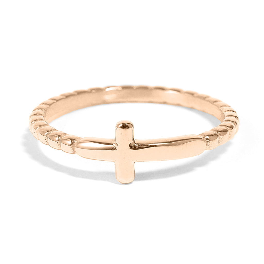 Gold Cross Stacking Ring – 18K Gold Jewelry With Beaded Cross Design - Ring | Sunflower Soul Boutique