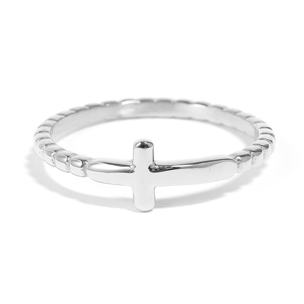 Gold Cross Stacking Ring – 18K Gold Jewelry With Beaded Cross Design - Ring | Sunflower Soul Boutique
