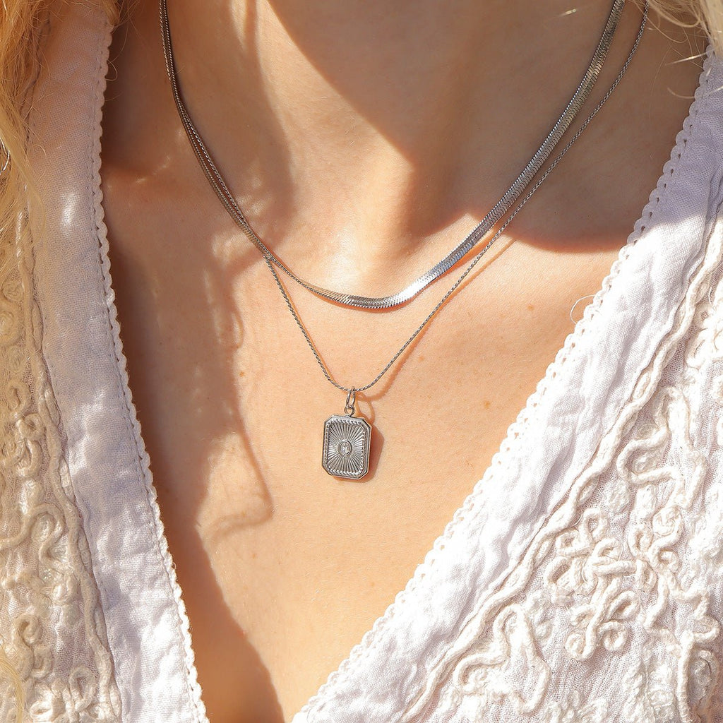 Gold Crystal Charm – Rectangle Sunburst Pendant | 18K Gold PVD Coated Jewelry - charm | Sunflower Soul Boutique