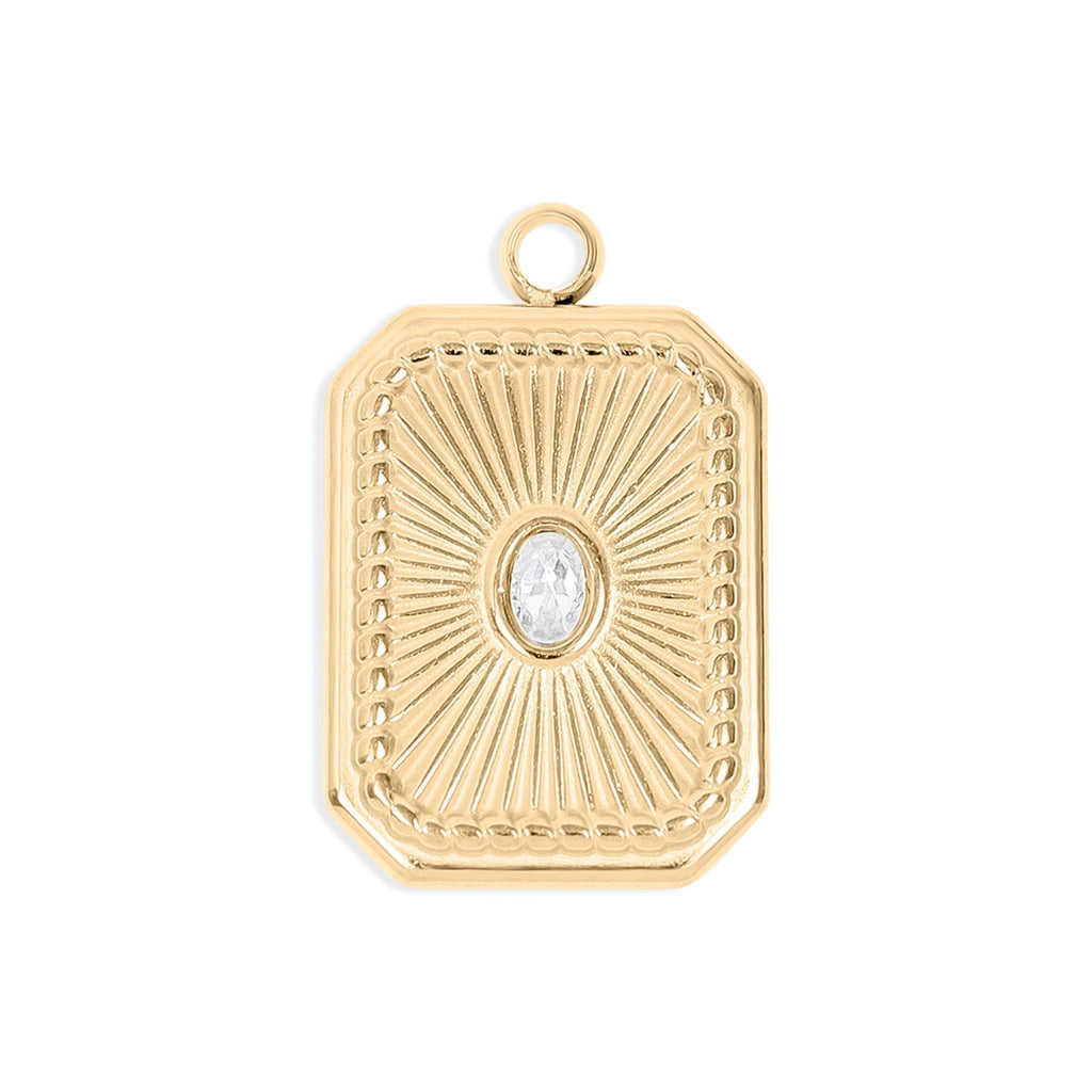 Gold Crystal Charm – Rectangle Sunburst Pendant | 18K Gold PVD Coated Jewelry - charm | Sunflower Soul Boutique