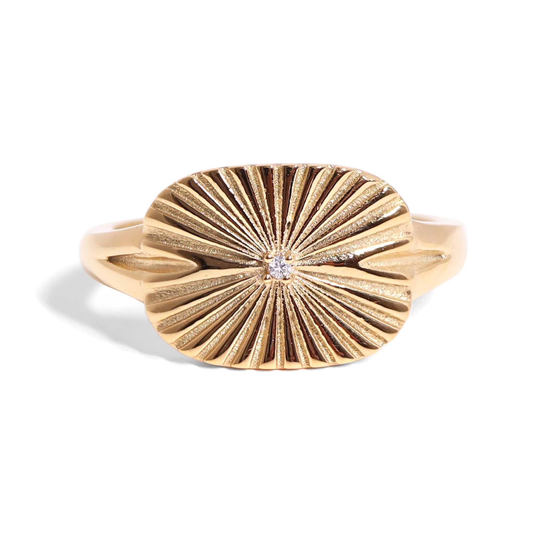 Gold Cubic Zirconia Ring – 18K Gold PVD Stainless Steel Sunburst Rectangle Design - Rings | Sunflower Soul Boutique