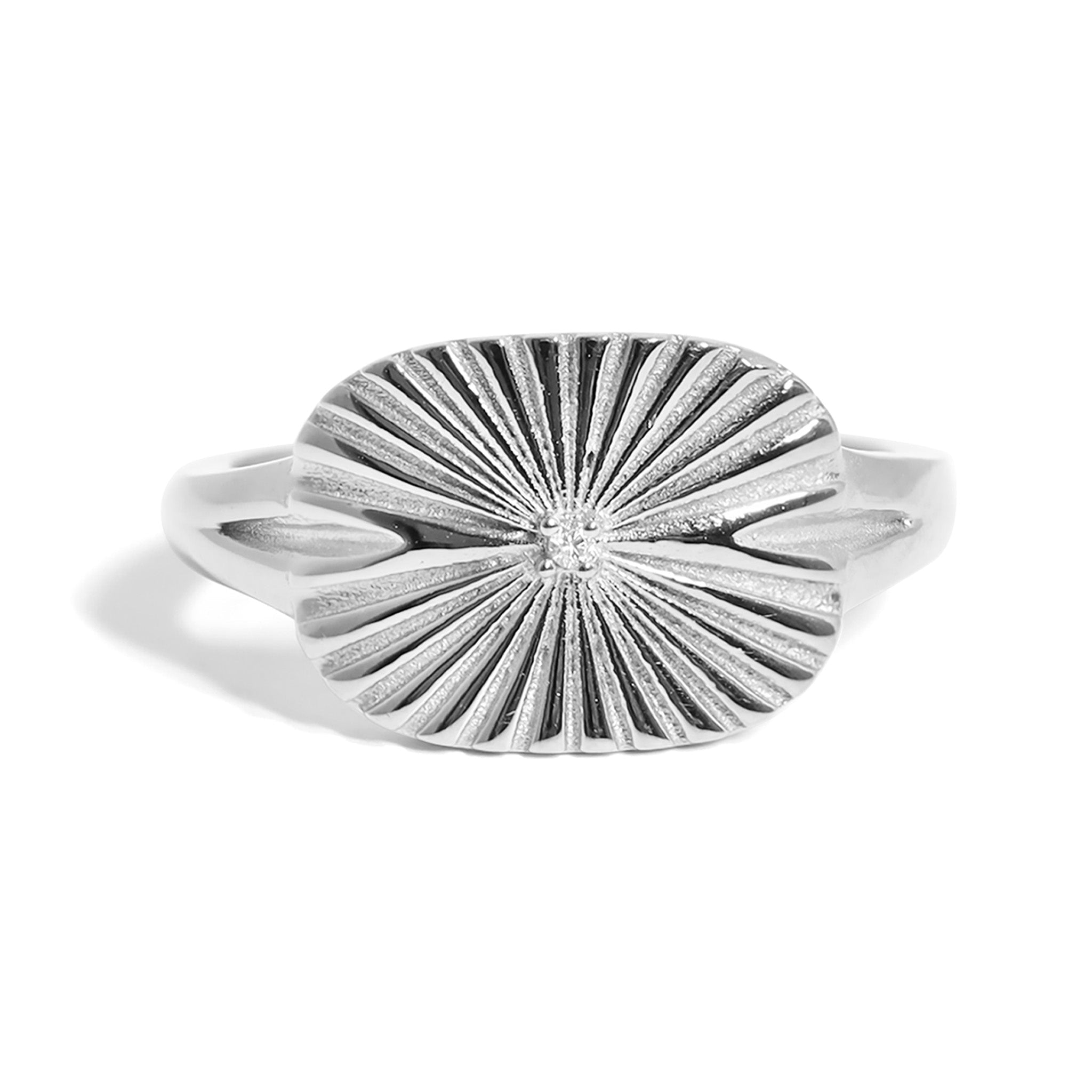 Gold Cubic Zirconia Ring – 18K Gold PVD Stainless Steel Sunburst Rectangle Design - Rings | Sunflower Soul Boutique