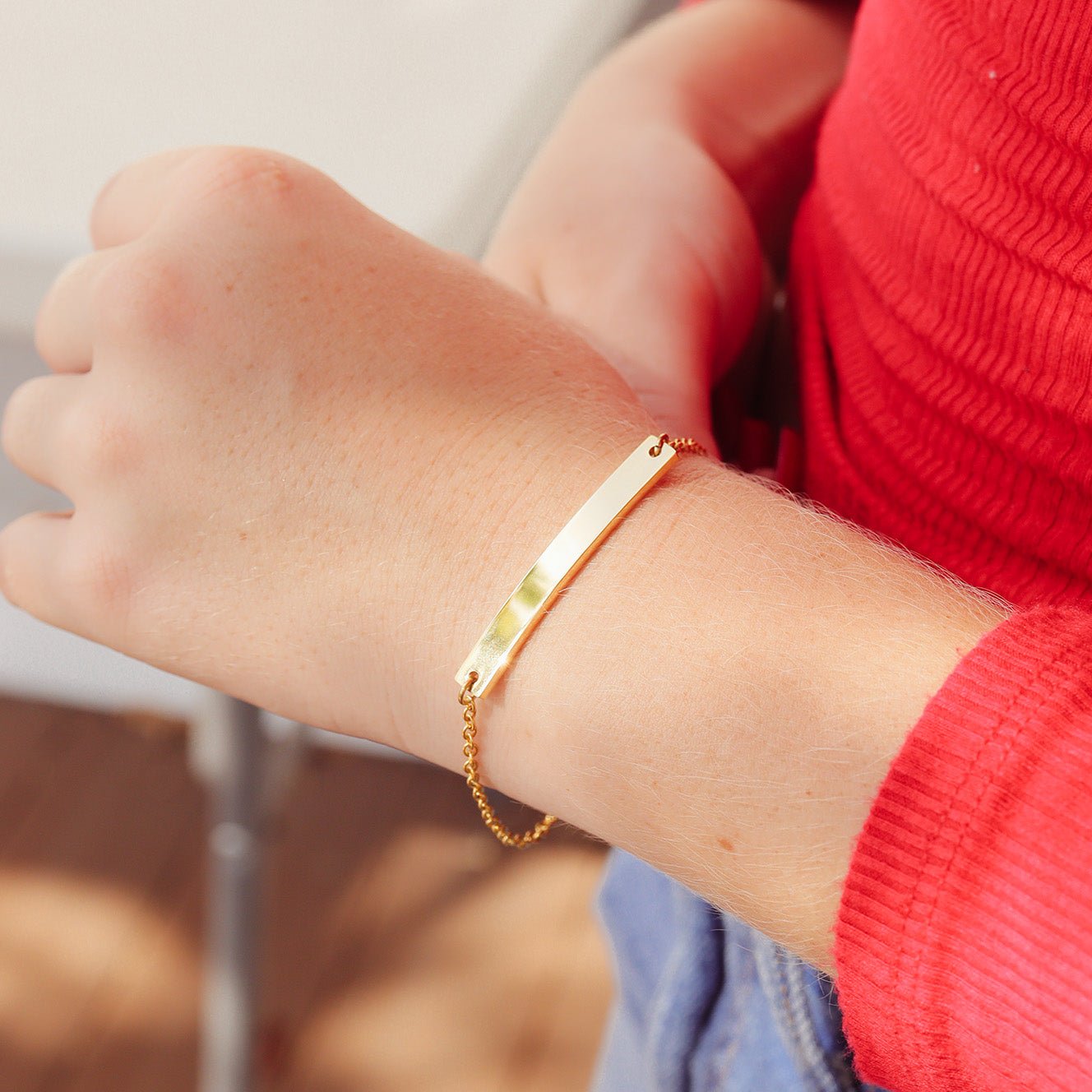 Gold Curved Bar Bracelet – Durable Stainless Steel Personalized Cable Chain Jewelry - Bracelets | Sunflower Soul Boutique