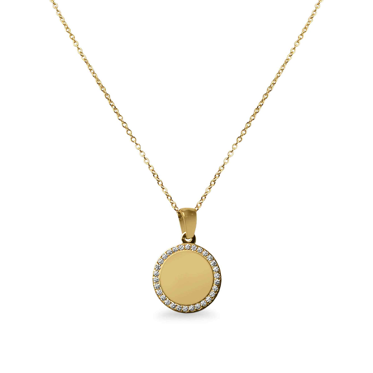 Stainless Steel Engravable Round Pendant Necklace with CZ